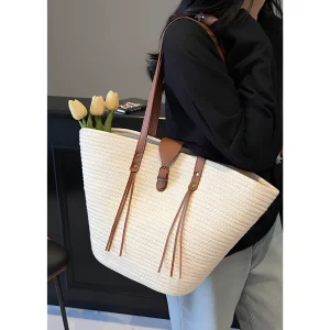 Damestas - Geweven rieten stijl - Lange schouderbanden - Decoratieve gesp