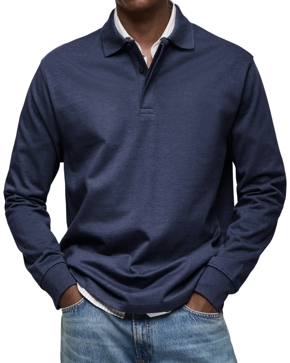 Heren poloshirt met lange mouwen – Klassieke pasvorm – Ademende stof – Tijdloze stijl - Afbeelding 3