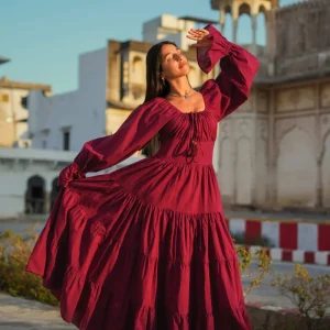 Vaiana Lange Jurk Burgundy