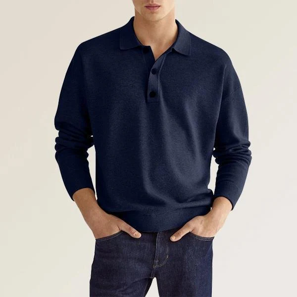 Heren poloshirt – zachte katoenmix – lange mouwen – tijdloze stijl - Afbeelding 2