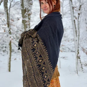 Handblock Katoenen Sjaal Zwart