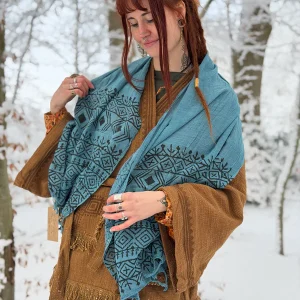 Handblock Katoenen Sjaal Blauw