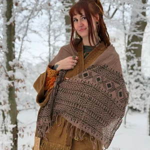 Handblock Katoenen Sjaal Lichtbruin