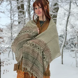 Handblock Katoenen Sjaal Mosgroen