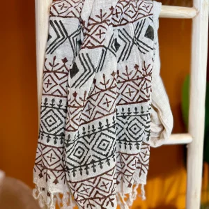 Handblock Katoenen Sjaal Gebroken Wit