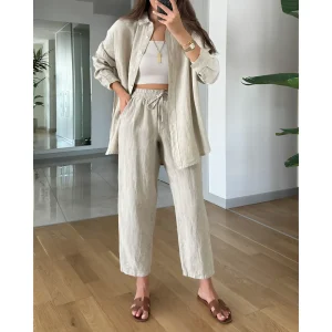 Tweedelige set voor dames – Gestructureerde top – Comfortabele pasvorm – Elegante look