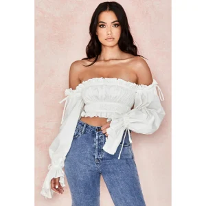 Off-shoulder crop top voor dames – Trendy zomerstijl – Zacht katoen – Normale pasvorm