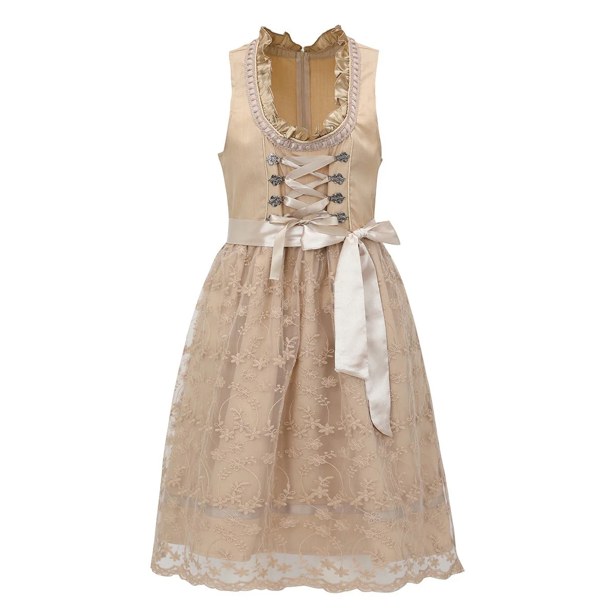 Vintage dirndl in abrikoos met schort – Oktoberfest | Klassieke Wiesn-look in delicate kleuren - Afbeelding 3