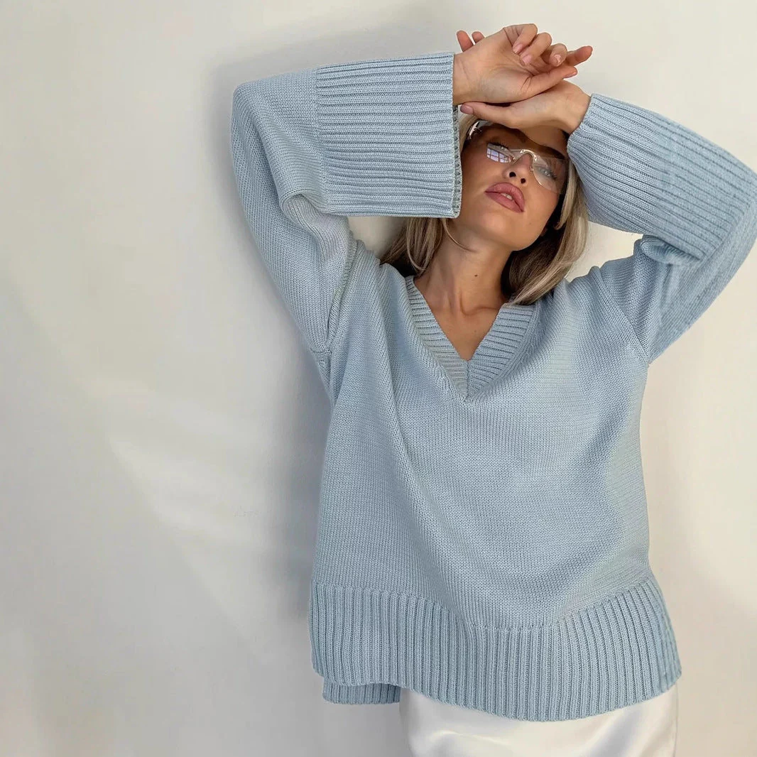 Damespullover – V-hals – Zachte katoenmix – Comfortabele stijl - Afbeelding 3