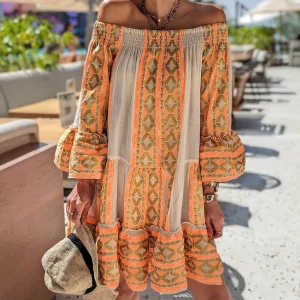 Boho Off Shoulder Mini Jurk