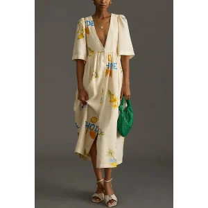 Damesjurk - Midi Lengte - Linnen Stof - Ontspannen Pasvorm