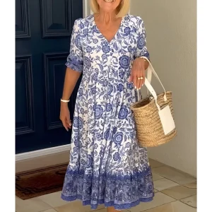 Dames Jurk - Bloemenprint - V-Hals - Maxi-Lengte