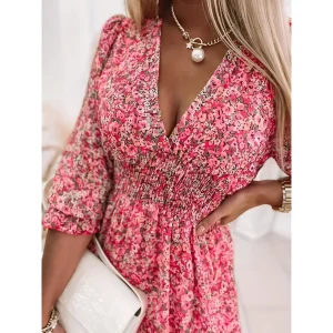 Dames Taille Jurk - Gebloemd - V-Hals - Flutter Mouwen