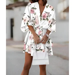 Dames Mini-Jurk - Boheemse Stijl - Bloemenprint - Ontspannen Silhouet