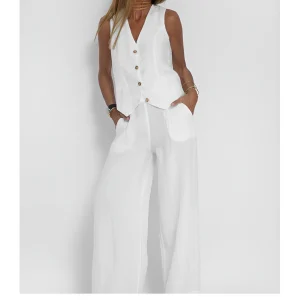 Dames Set - Geknoopt Vest - Brede Pantalon - Elegante Uitstraling