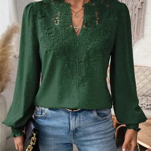 Dames Blouse - Kanten V-hals - Elegante Lange Mouwen