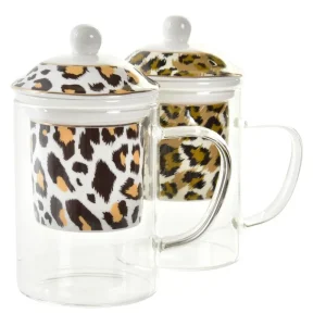 Theemok Leopardprint – Glas & Porselein – Met Infuser & Deksel – 300 ml – Zwart of Bruin
