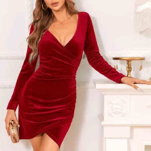 Dames Mini Jurk - Lange Mouwen - Verzameld Ontwerp - Stretchstof